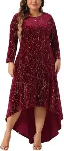 3/4 Sleeves Mermaid High Low Hem Maxi Velvet Formal Dress Agnes Orinda