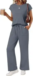 AUTOMET Women's Two Piece Summer Outfit Wide Leg Pant Set