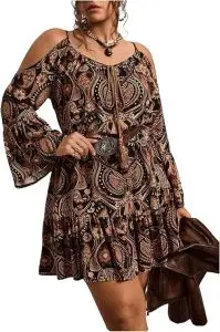 Asymmetrical Paisley Print Boho Dress