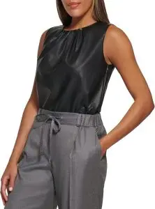 Calvin Klein Womens Plus Size Pleat Neck Cami