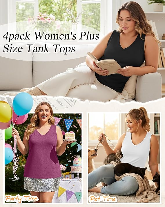 Ficerd 4 Pack Women's Plus Size Tank Tops