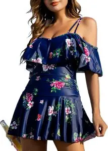 Lalagen Plus Size Off Shoulder Swim Dress