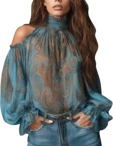 Edgy Paisley Print Cold-Shoulder Top