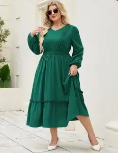 V Neck Pleated Flowy Tiered Maxi Dresses Hanna Nikole