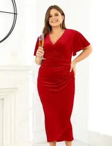 Verdusa Women's Plus Size Ruched Velvet Dress