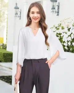 Timeson Chiffon V Neck Blouse Tunic